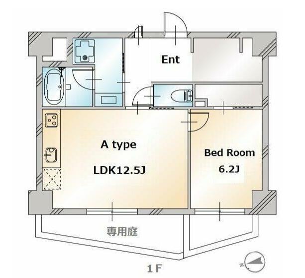 ドミールDUO自由が丘(1LDK/1階)の間取り写真