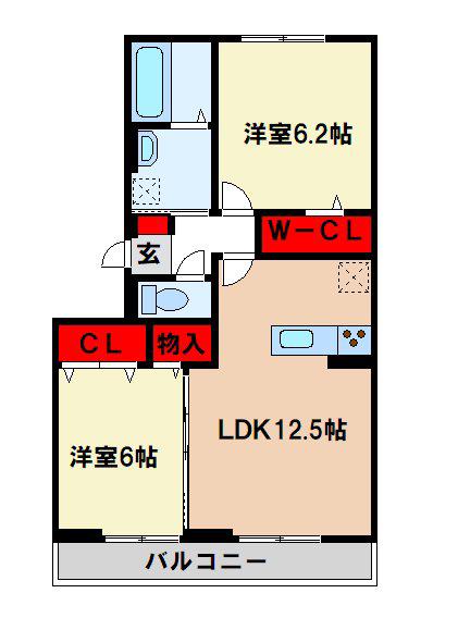 ケイ・ハイム(2LDK/3階)の間取り写真