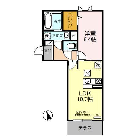 グラシア内畑(1LDK/1階)の間取り写真