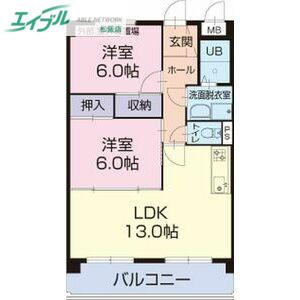 OCEAN(2LDK/1階)の間取り写真