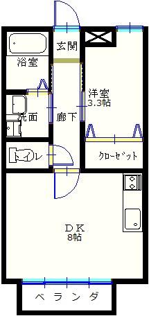 乃木ハイツB(1DK/1階)の間取り写真