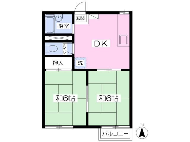 ベアーフィールドA(2DK/2階)の間取り写真