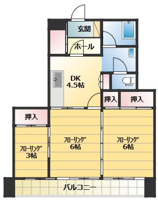 コーポ大善(3DK/5階)の間取り写真