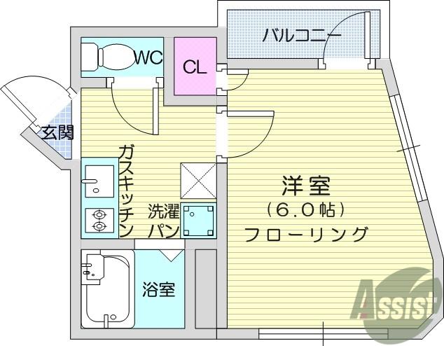 ハイコート白萩(1K/2階)の間取り写真