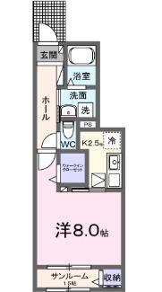 スリール(1K/1階)の間取り写真