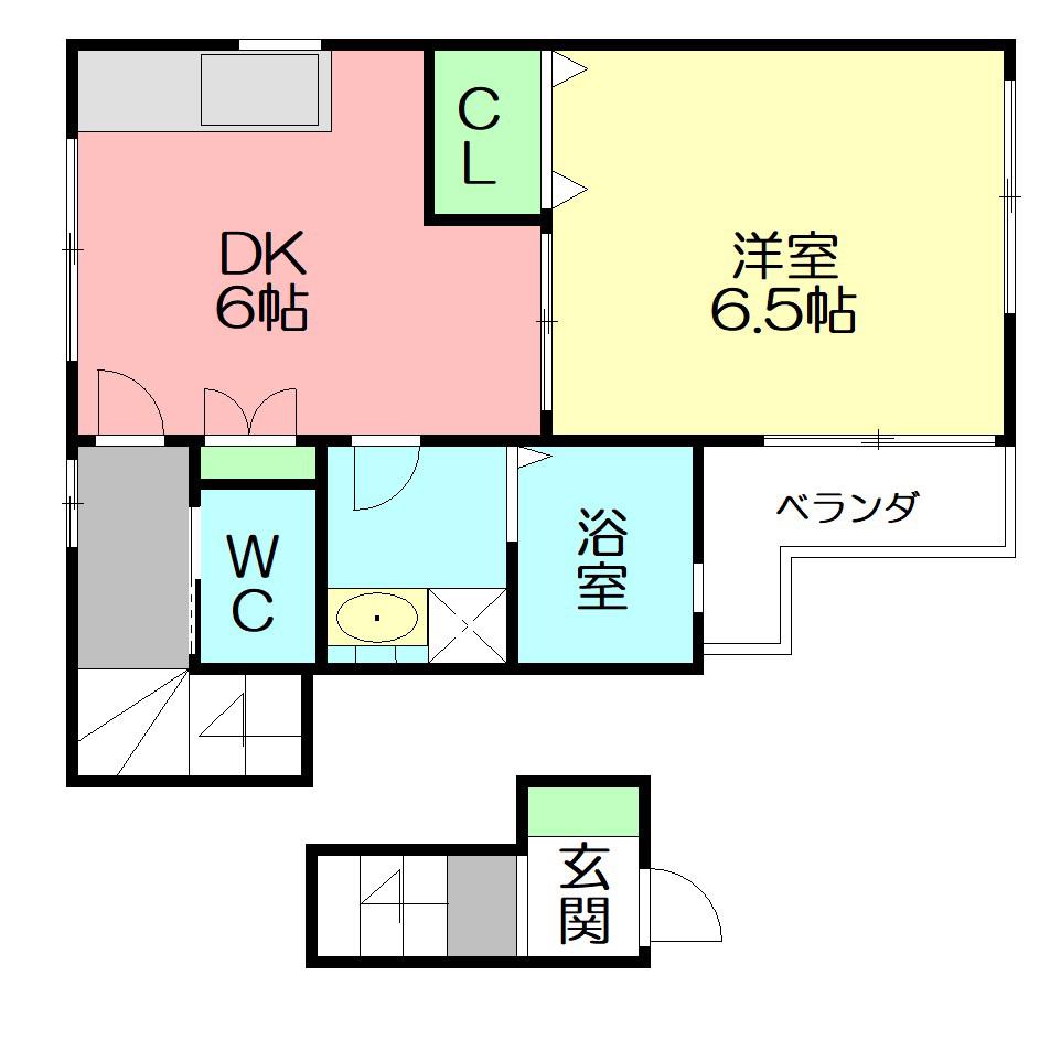 アメニティF(1DK/2階)の間取り写真