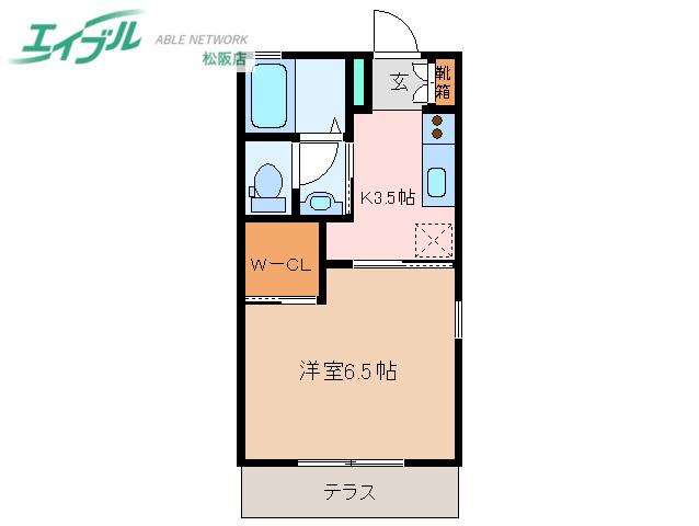 ボヌール泰山 E棟(1K/1階)の間取り写真