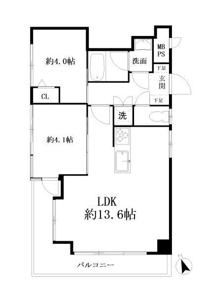 東武ハイライン高輪台(2LDK/3階)の間取り写真