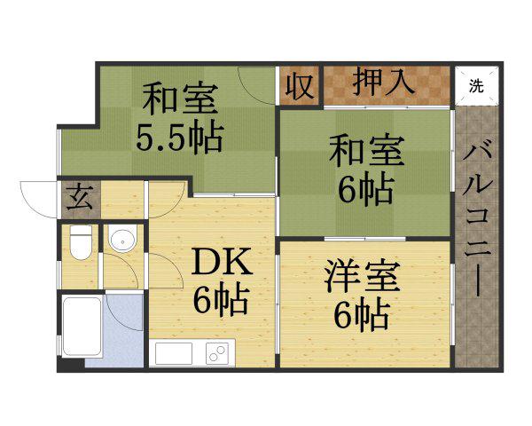 マンション摂陽(3DK/2階)の間取り写真