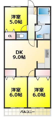 サニープレスキャッスルA棟(3DK/1階)の間取り写真