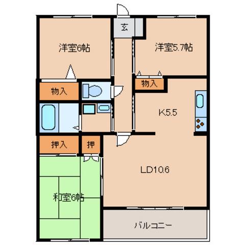 ブライトヒル昭島(3LDK/3階)の間取り写真