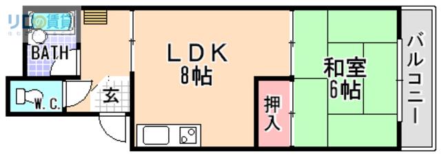 ハイツY・M(1LDK/2階)の間取り写真