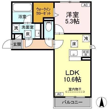 セレスティア田神 イースト(1LDK/3階)の間取り写真
