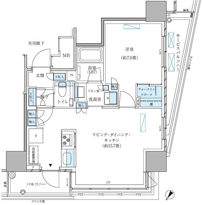 パークアクシス五反田スカイタワー(1LDK/7階)の間取り写真