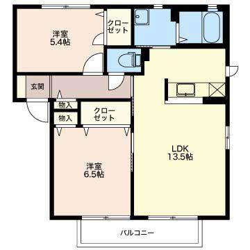 グランコートB(2LDK/2階)の間取り写真