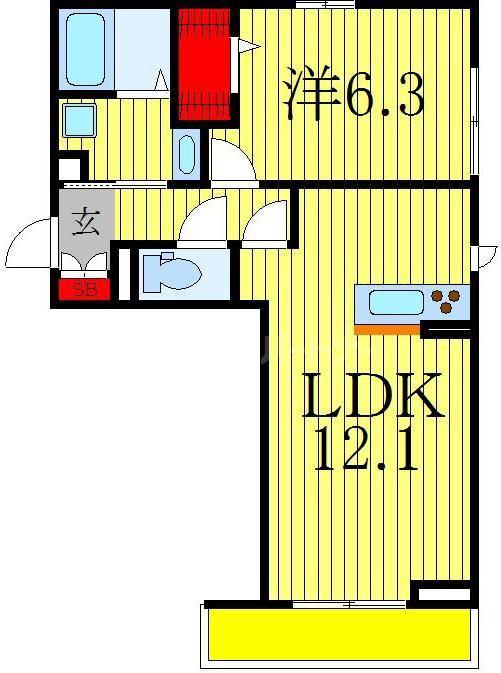 メルヴェイユおおたかの森II(1LDK/1階)の間取り写真