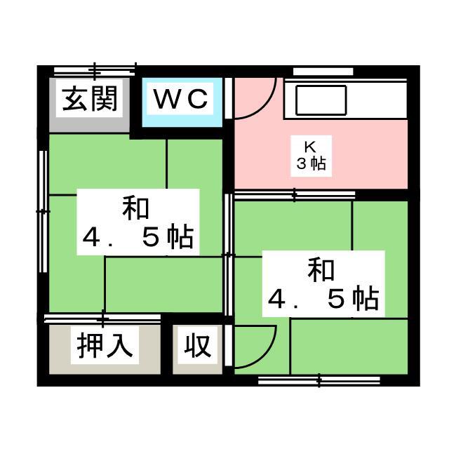 みどり荘(2K/2階)の間取り写真
