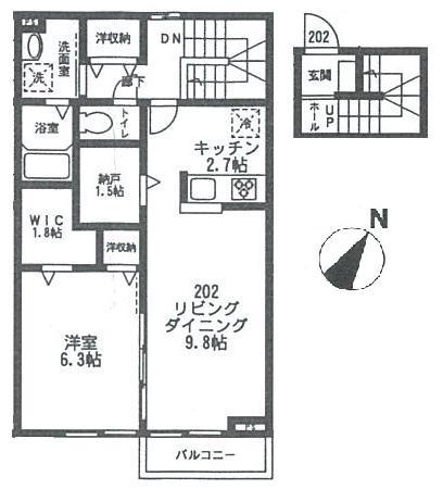 AXIS蓬莱坂 アクシスホウライザカ(1LDK/2階)の間取り写真