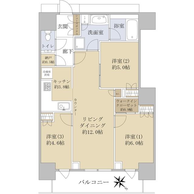HITOTO広島 THE TOWER(3LDK/4階)の間取り写真