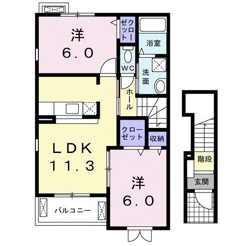 ソル・レヴァンテ III(2LDK/2階)の間取り写真