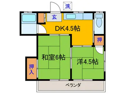朝比奈コーポ(2DK/2階)の間取り写真