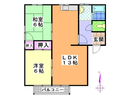 クレール神園A(2LDK/2階)の間取り写真