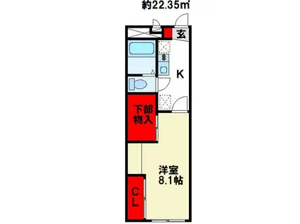 レオパレスJYURAKUIII(1K/2階)の間取り写真