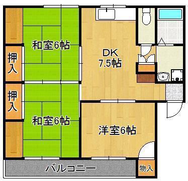 上の原ハイツ(3DK/5階)の間取り写真