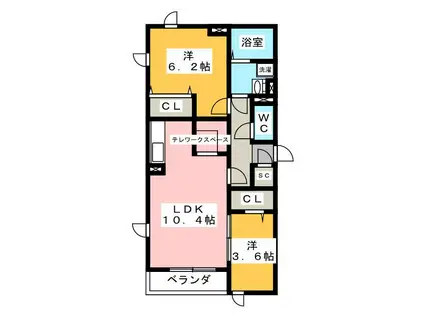 ステラ美光(2LDK/1階)の間取り写真