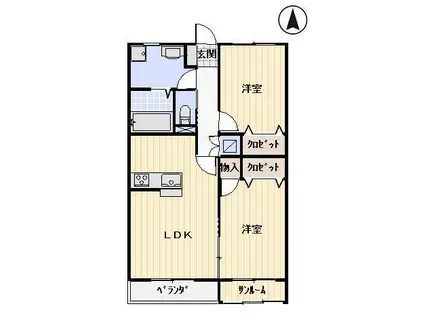 アンソレイユ野神(2LDK/3階)の間取り写真