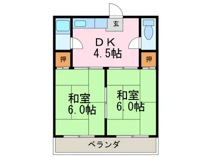 渚 伊東 コーポ(2DK/1階)の間取り写真