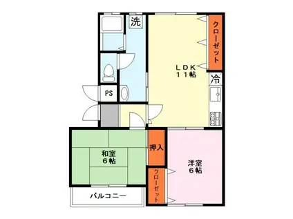 吉身アパート(2LDK/1階)の間取り写真