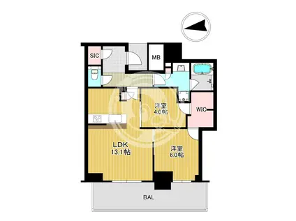 シエリアタワー大阪堀江(2LDK/18階)の間取り写真