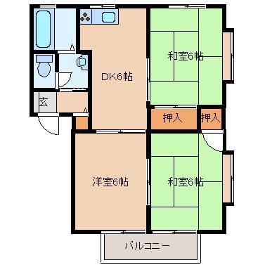 リップル若竹(3DK/2階)の間取り写真