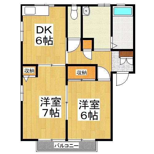 フローラル東岡山B(2DK/2階)の間取り写真