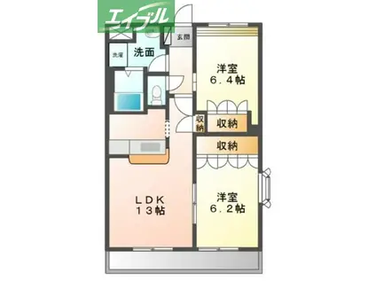 カーサ愛2番館(2LDK/2階)の間取り写真