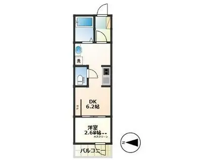 GRAND FORET(1DK/2階)の間取り写真