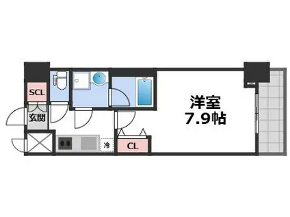 スプランディッド上本町ウエスト(1K/2階)の間取り写真