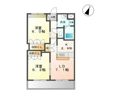 エスポアール(2LDK/2階)の間取り写真