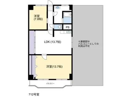 一徳ハイツPART2(2LDK/7階)の間取り写真