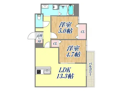 RIVIERE西宮(2LDK/3階)の間取り写真