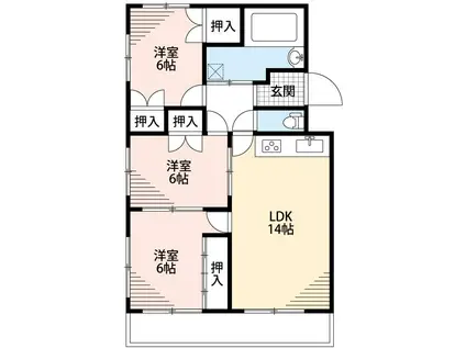 ドミールFUTABA A棟(3LDK/3階)の間取り写真