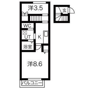 SACRALE西古川(1SK/2階)の間取り写真