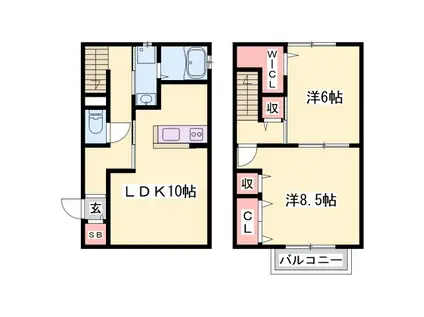 マーリンキードムII(2LDK/1階)の間取り写真