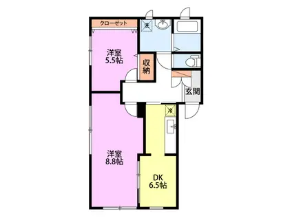 グリシーヌ(2DK/2階)の間取り写真