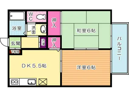 IT丸町(2DK/2階)の間取り写真