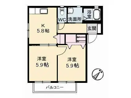 エポック・ヴィラB棟(2K/2階)の間取り写真