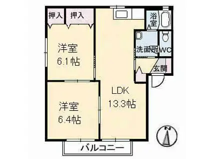 サンライフ城興(2LDK/2階)の間取り写真