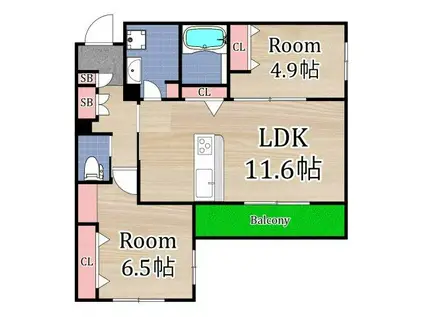 シャーメゾン アヴァンス(2LDK/2階)の間取り写真