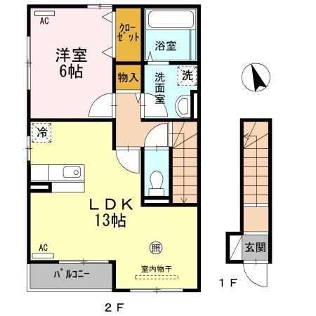 ピースタウン川東(1LDK/2階)の間取り写真